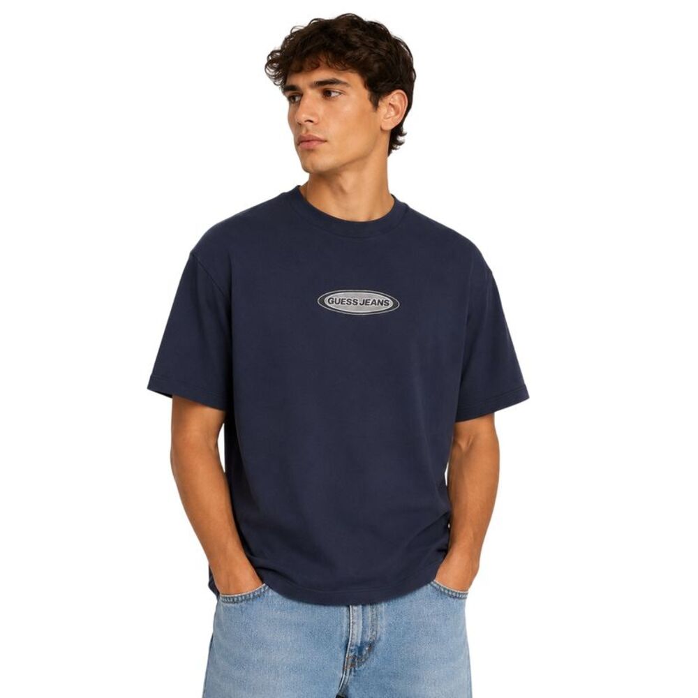 Guess Mens Oval Logo T-Shirt / Ocean Blue - Picture 3 of 3